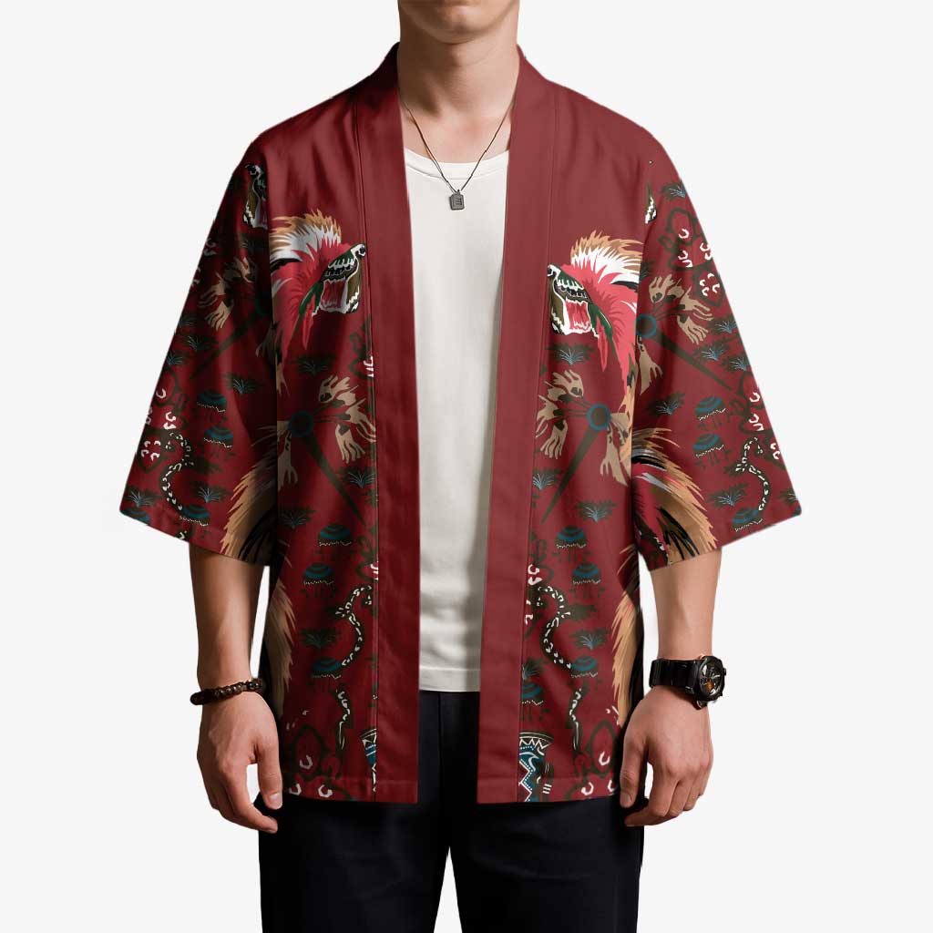 Oxblood Bird of Batik Papua Kimono Exotic Natural Wealth of Papua LT9 - Polynesian Pride