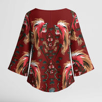 Oxblood Bird of Batik Papua Kimono Sleeve Blouse Exotic Natural Wealth of Papua - Polynesian Pride