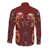 Oxblood Bird of Batik Papua Long Sleeve Button Shirt Exotic Natural Wealth of Papua - Polynesian Pride