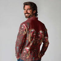 Oxblood Bird of Batik Papua Long Sleeve Polo Shirt Exotic Natural Wealth of Papua LT9 - Polynesian Pride