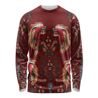 Oxblood Bird of Batik Papua Long Sleeve Shirt Exotic Natural Wealth of Papua - Polynesian Pride