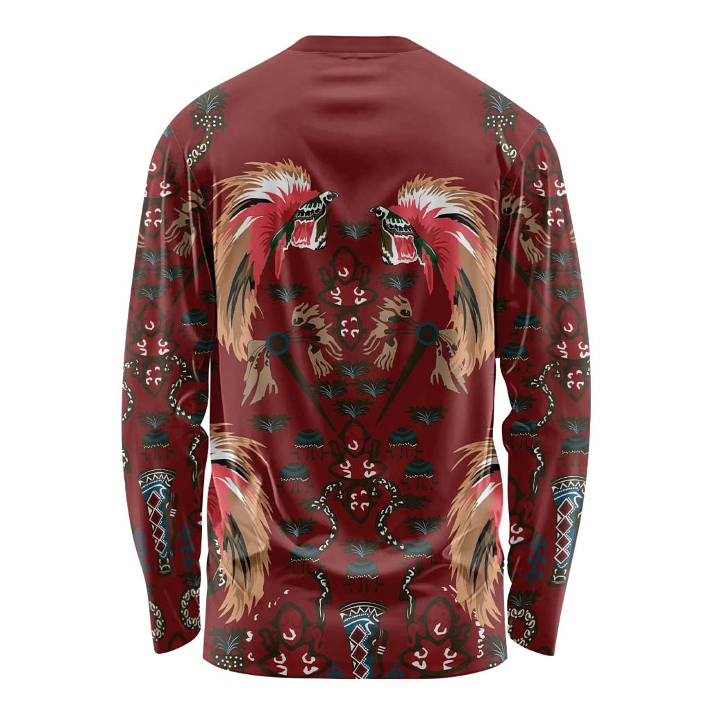 Oxblood Bird of Batik Papua Long Sleeve Shirt Exotic Natural Wealth of Papua - Polynesian Pride