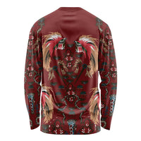 Oxblood Bird of Batik Papua Long Sleeve Shirt Exotic Natural Wealth of Papua - Polynesian Pride