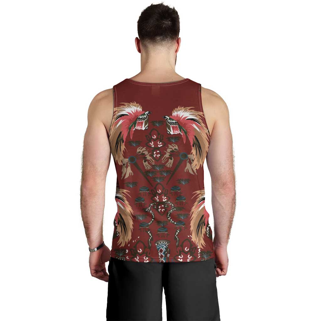 Oxblood Bird of Batik Papua Men Tank Top Exotic Natural Wealth of Papua - Polynesian Pride