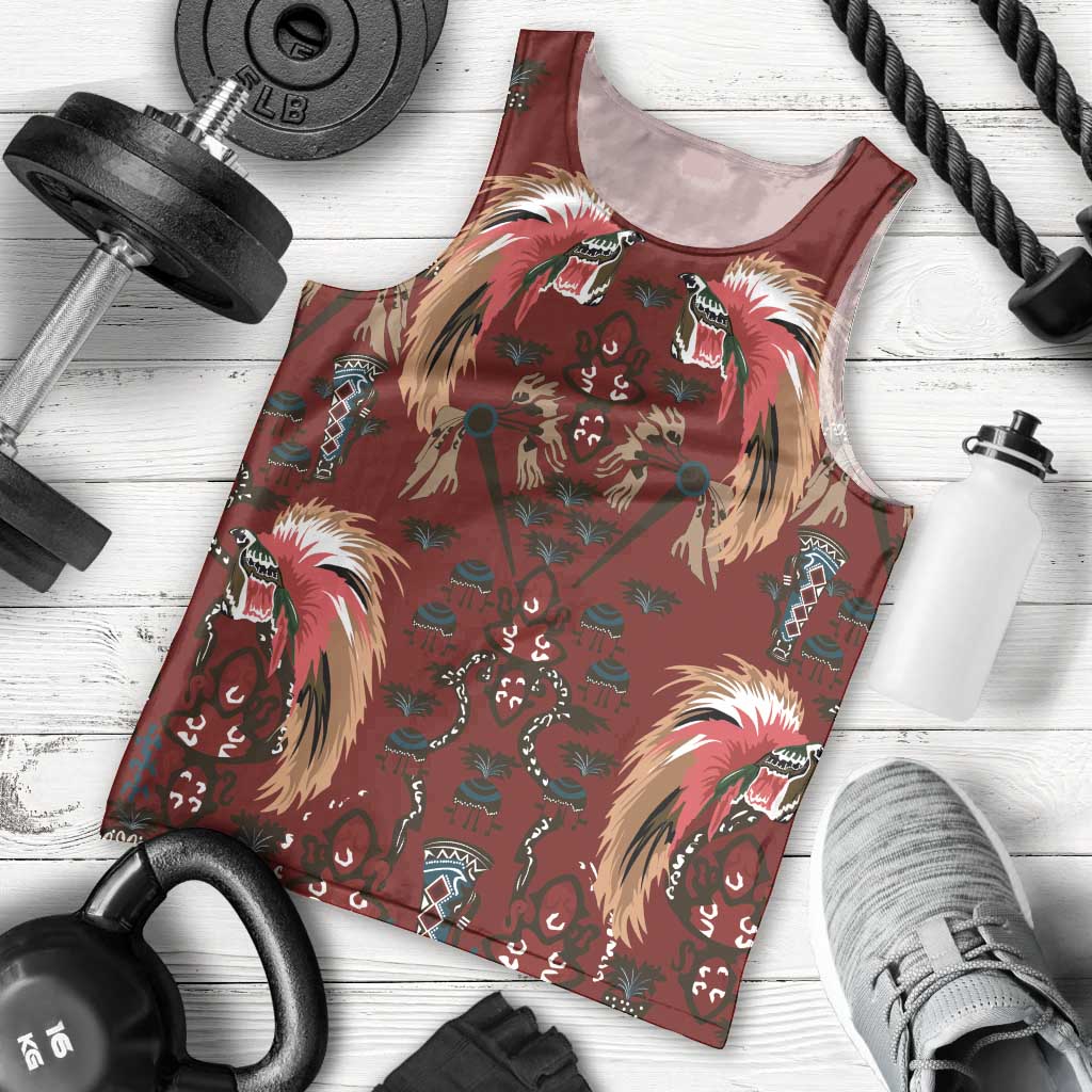 Oxblood Bird of Batik Papua Men Tank Top Exotic Natural Wealth of Papua - Polynesian Pride