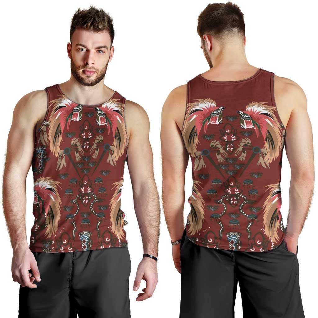 Oxblood Bird of Batik Papua Men Tank Top Exotic Natural Wealth of Papua - Polynesian Pride