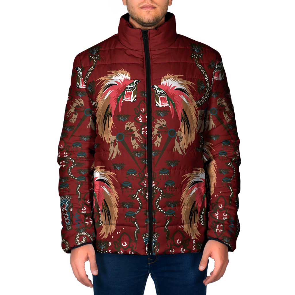 Oxblood Bird of Batik Papua Padded Jacket Exotic Natural Wealth of Papua LT9 Men Red - Polynesian Pride