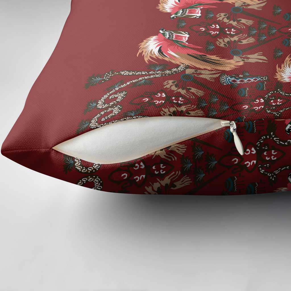 Oxblood Bird of Batik Papua Pillow Cover Exotic Natural Wealth of Papua - Polynesian Pride