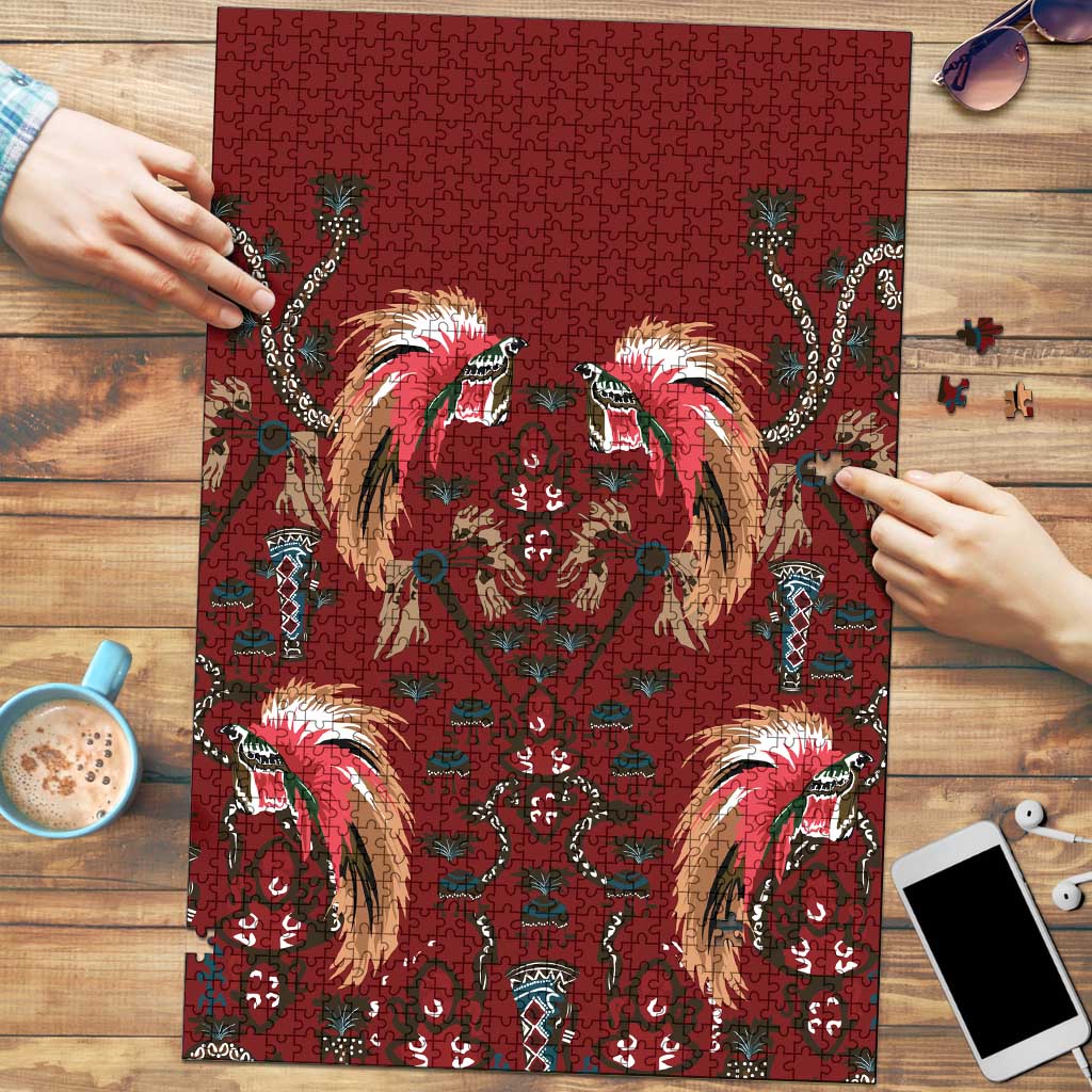 Oxblood Bird of Batik Papua Puzzle Exotic Natural Wealth of Papua LT9 Red - Polynesian Pride