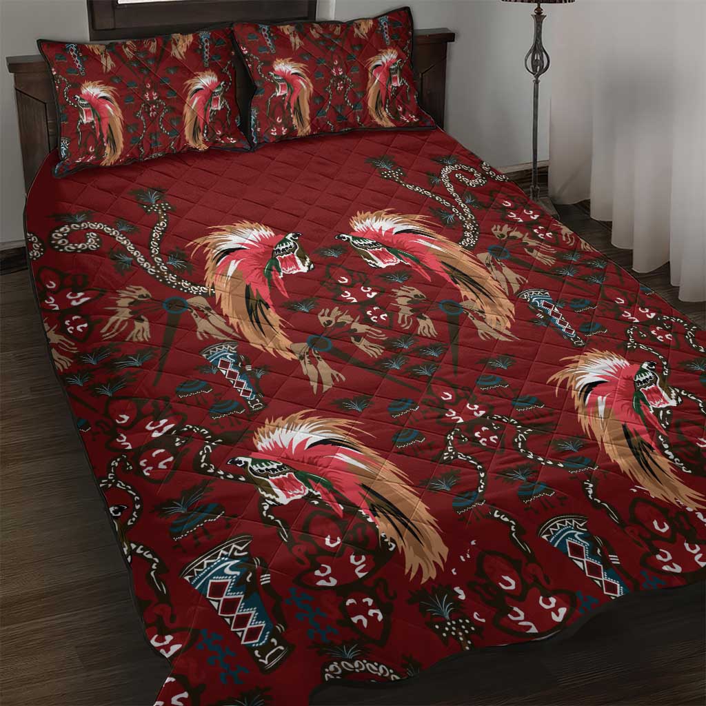 Oxblood Bird of Batik Papua Quilt Bed Set Exotic Natural Wealth of Papua - Polynesian Pride