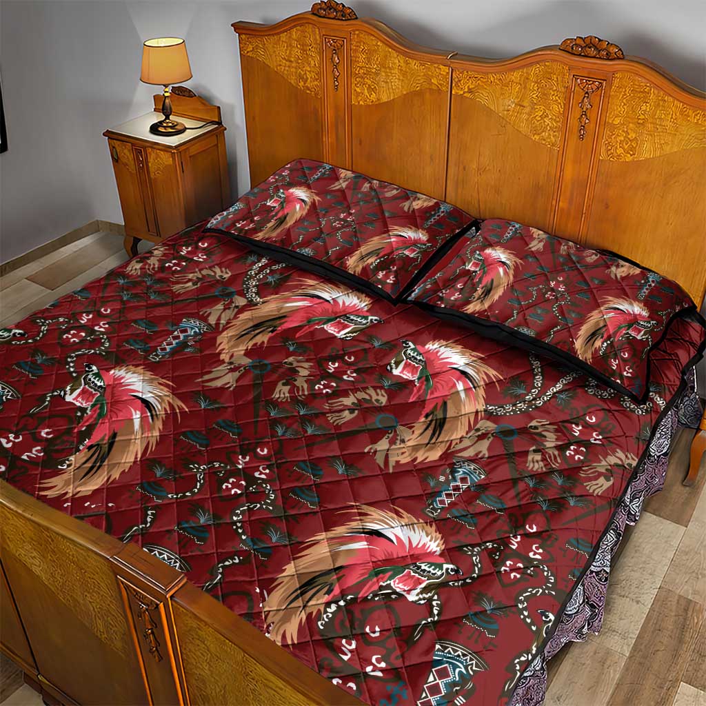 Oxblood Bird of Batik Papua Quilt Bed Set Exotic Natural Wealth of Papua - Polynesian Pride