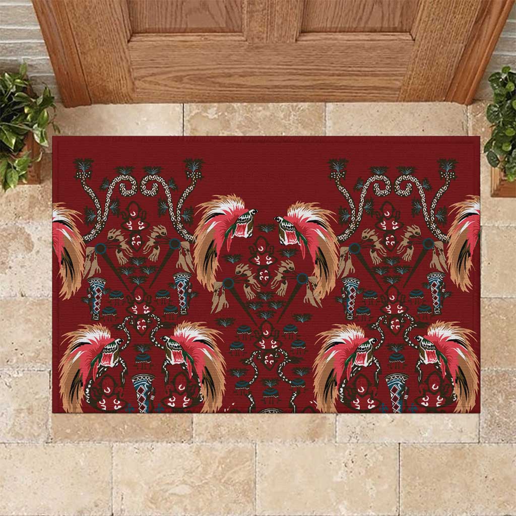 Oxblood Bird of Batik Papua Rubber Doormat Exotic Natural Wealth of Papua - Polynesian Pride