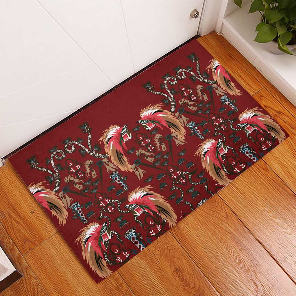 Oxblood Bird of Batik Papua Rubber Doormat Exotic Natural Wealth of Papua LT9 - Polynesian Pride