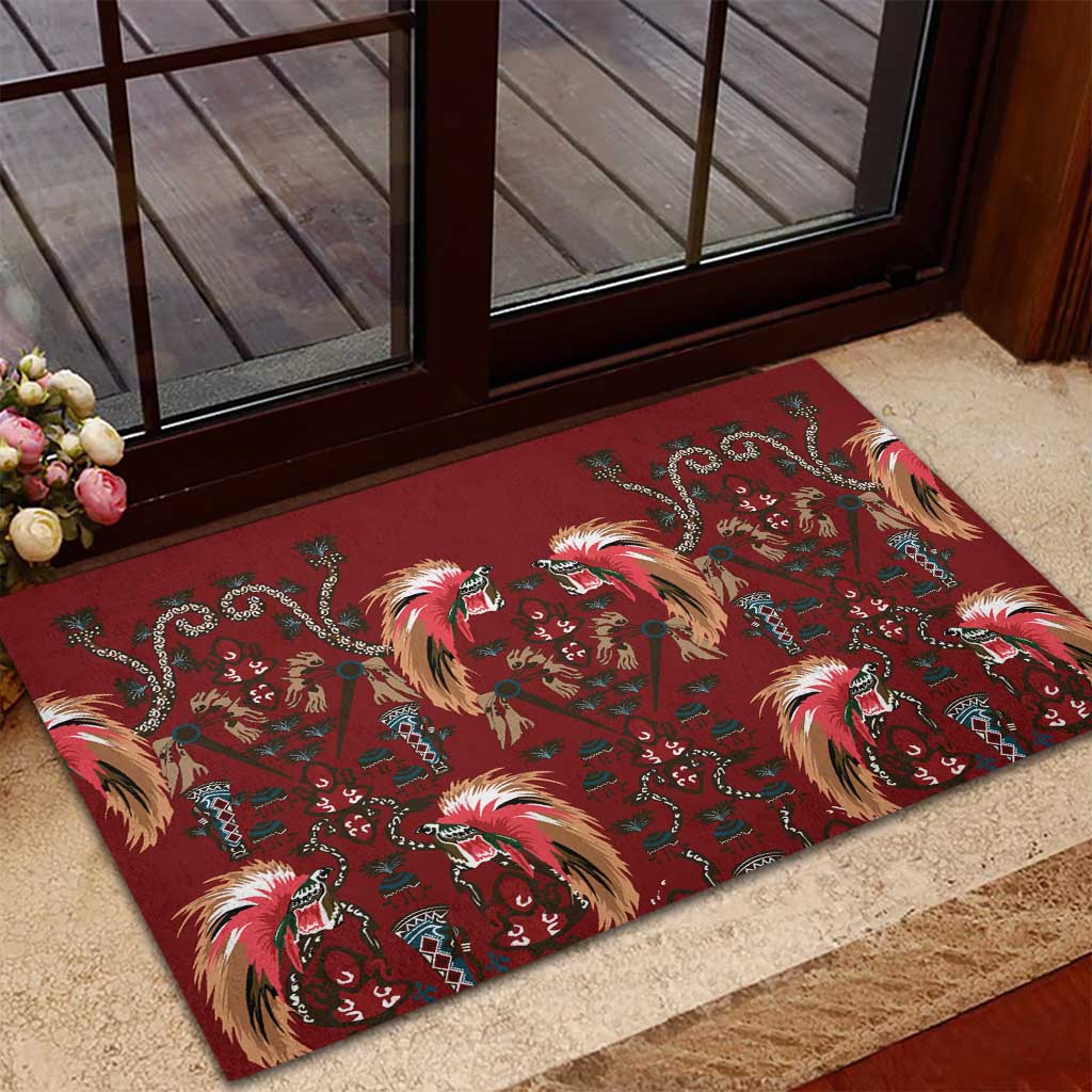 Oxblood Bird of Batik Papua Rubber Doormat Exotic Natural Wealth of Papua LT9 - Polynesian Pride
