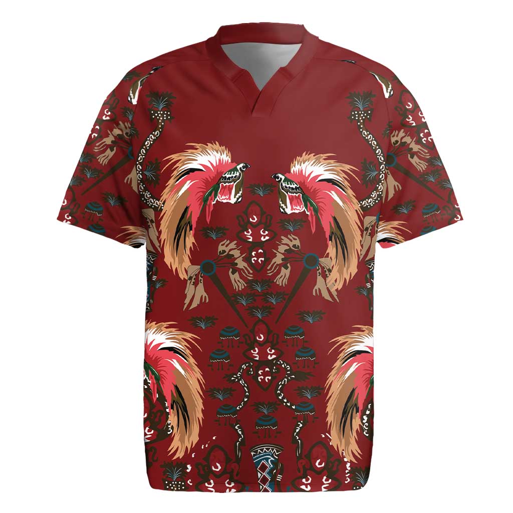 Oxblood Bird of Batik Papua Rugby Jersey Exotic Natural Wealth of Papua - Polynesian Pride