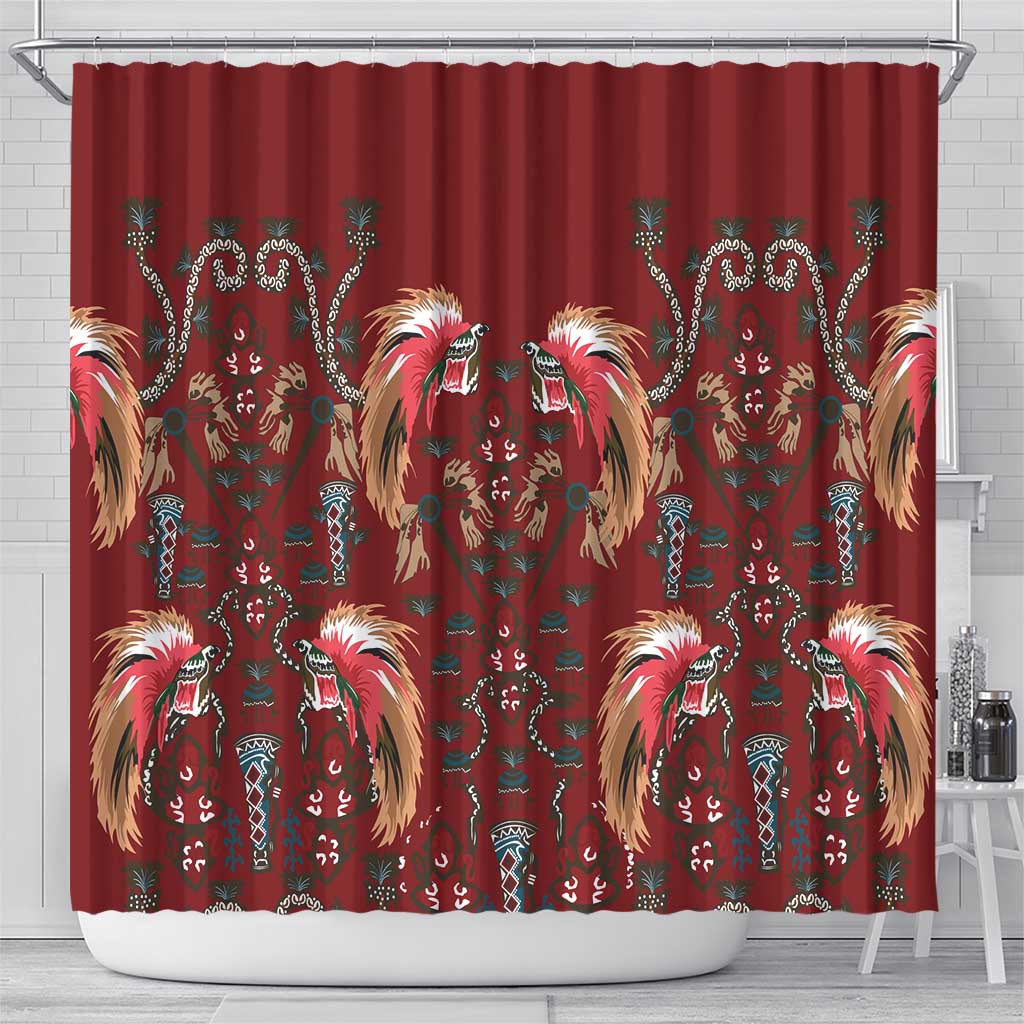 Oxblood Bird of Batik Papua Shower Curtain Exotic Natural Wealth of Papua - Polynesian Pride