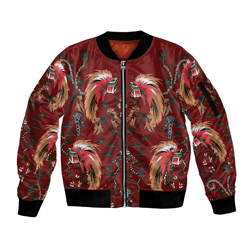 Oxblood Bird of Batik Papua Sleeve Zip Bomber Jacket Exotic Natural Wealth of Papua LT9 Unisex Red - Polynesian Pride