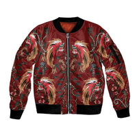 Oxblood Bird of Batik Papua Sleeve Zip Bomber Jacket Exotic Natural Wealth of Papua LT9 Unisex Red - Polynesian Pride