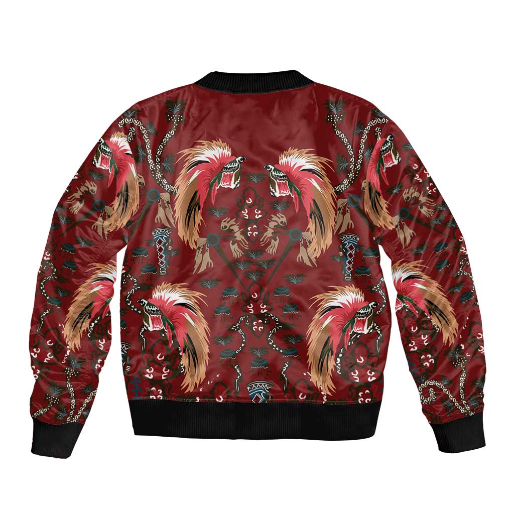 Oxblood Bird of Batik Papua Sleeve Zip Bomber Jacket Exotic Natural Wealth of Papua LT9 - Polynesian Pride