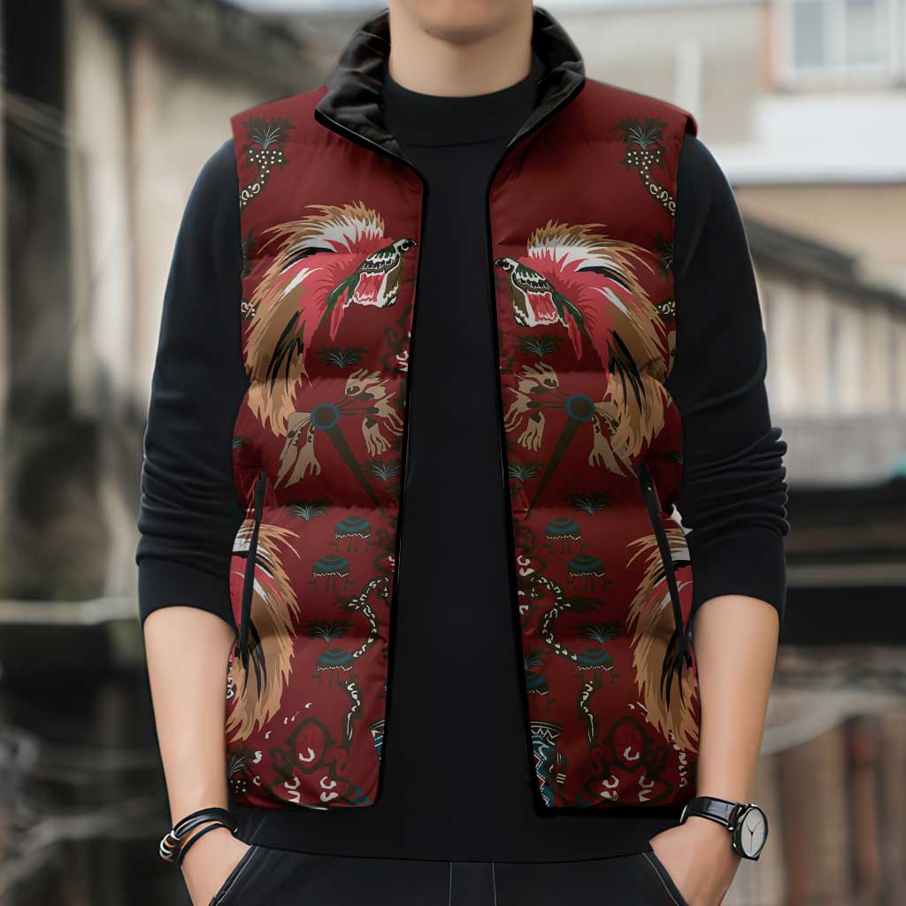 Oxblood Bird of Batik Papua Sleeveless Puffer Jacket Exotic Natural Wealth of Papua LT9 - Polynesian Pride