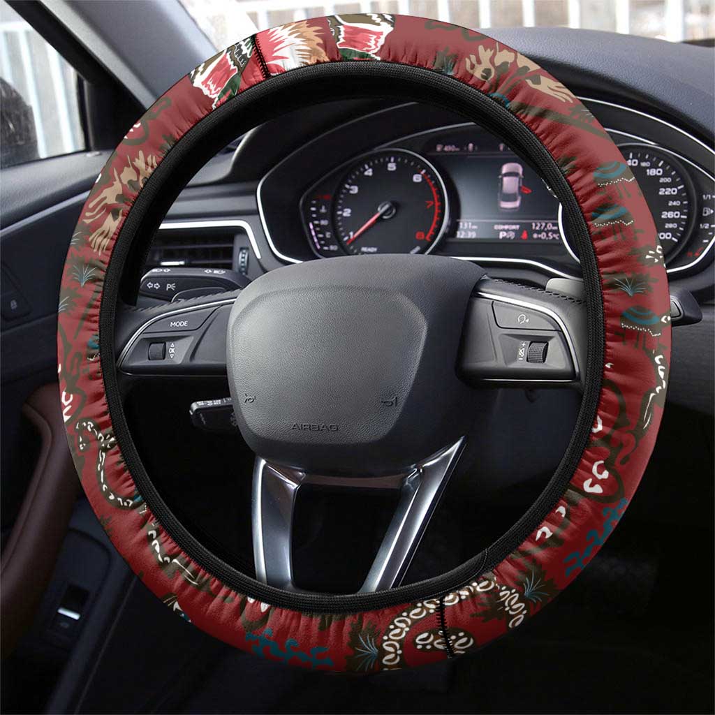 Oxblood Bird of Batik Papua Steering Wheel Cover Exotic Natural Wealth of Papua - Polynesian Pride