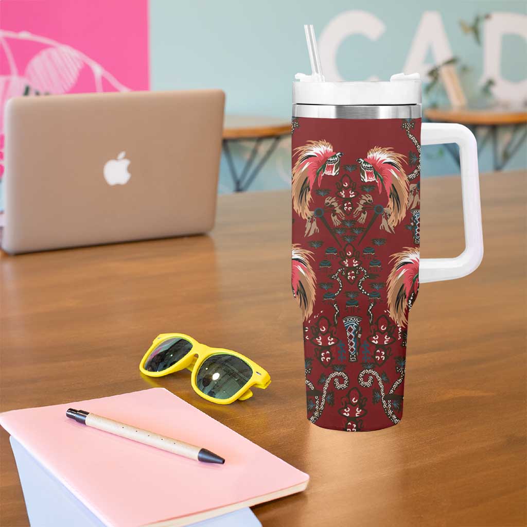 Oxblood Bird of Batik Papua Tumbler With Handle Exotic Natural Wealth of Papua - Polynesian Pride