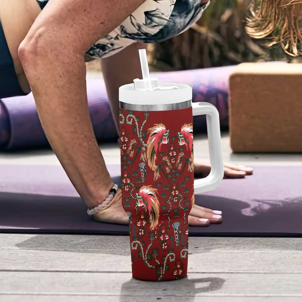 Oxblood Bird of Batik Papua Tumbler With Handle Exotic Natural Wealth of Papua - Polynesian Pride