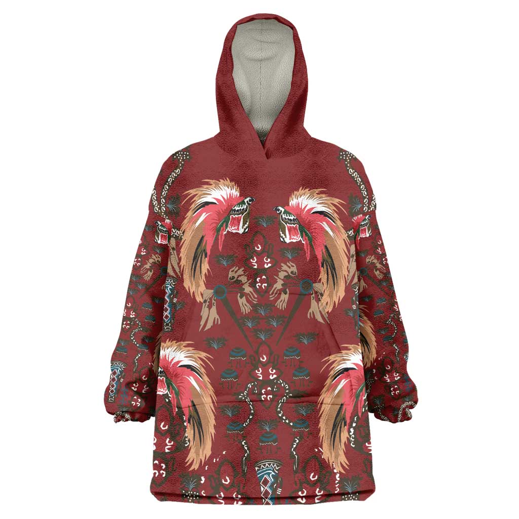 Oxblood Bird of Batik Papua Wearable Blanket Hoodie Exotic Natural Wealth of Papua - Polynesian Pride