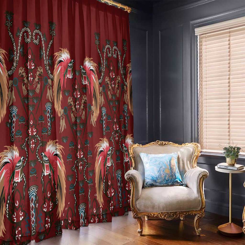 Oxblood Bird of Batik Papua Window Curtain Exotic Natural Wealth of Papua LT9 - Polynesian Pride
