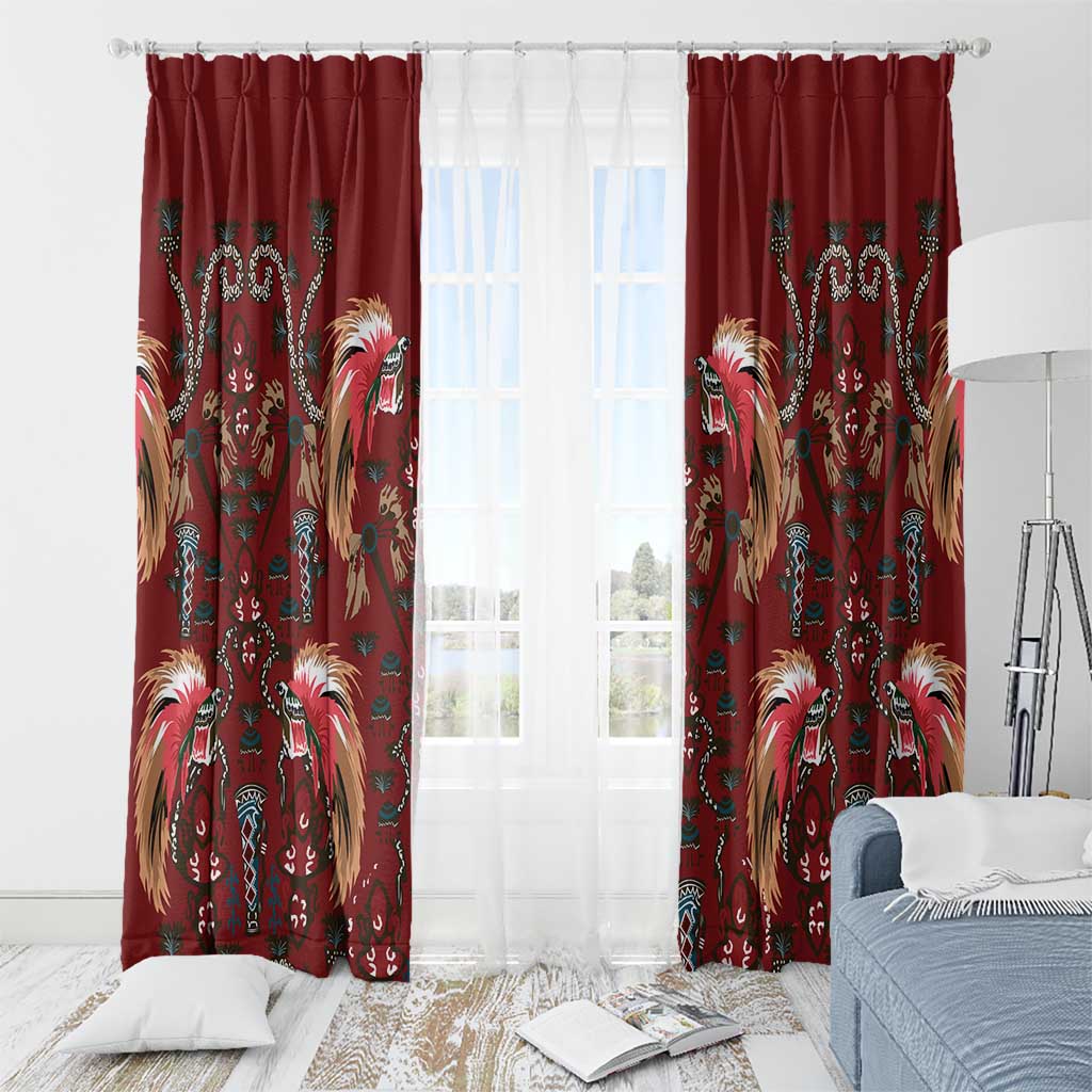 Oxblood Bird of Batik Papua Window Curtain Exotic Natural Wealth of Papua LT9 - Polynesian Pride