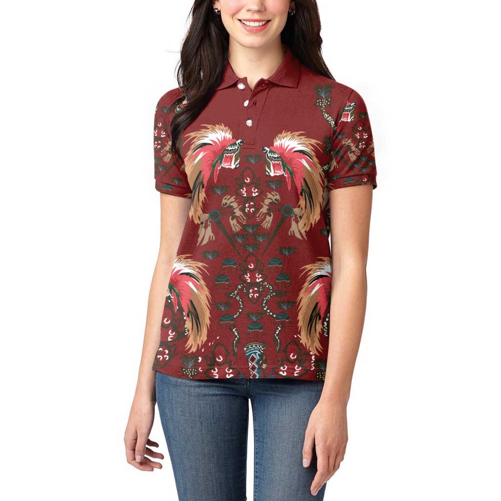 Oxblood Bird of Batik Papua Women Polo Shirt Exotic Natural Wealth of Papua - Polynesian Pride