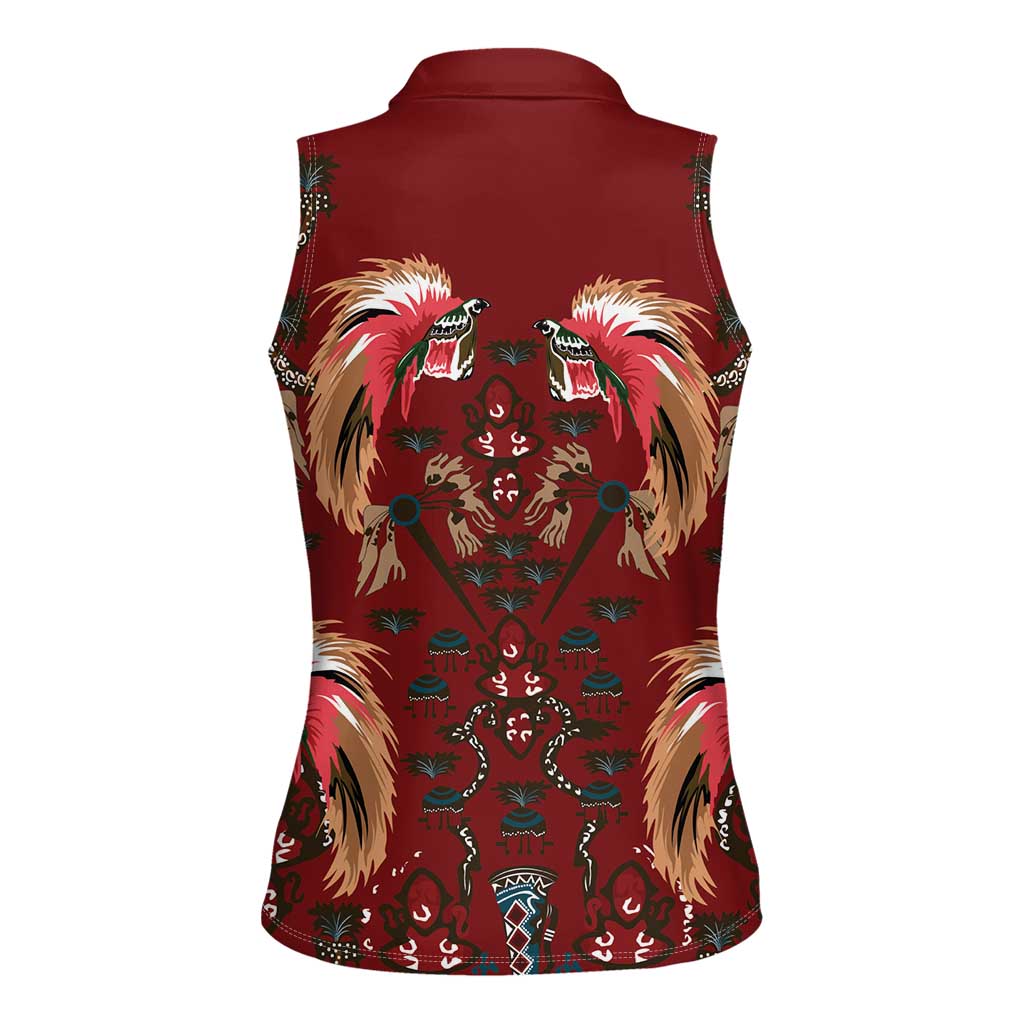 Oxblood Bird of Batik Papua Women Sleeveless Polo Shirt Exotic Natural Wealth of Papua LT9 - Polynesian Pride