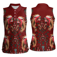 Oxblood Bird of Batik Papua Women Sleeveless Polo Shirt Exotic Natural Wealth of Papua LT9 - Polynesian Pride