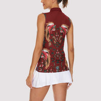 Oxblood Bird of Batik Papua Women Sleeveless Polo Shirt Exotic Natural Wealth of Papua LT9 - Polynesian Pride