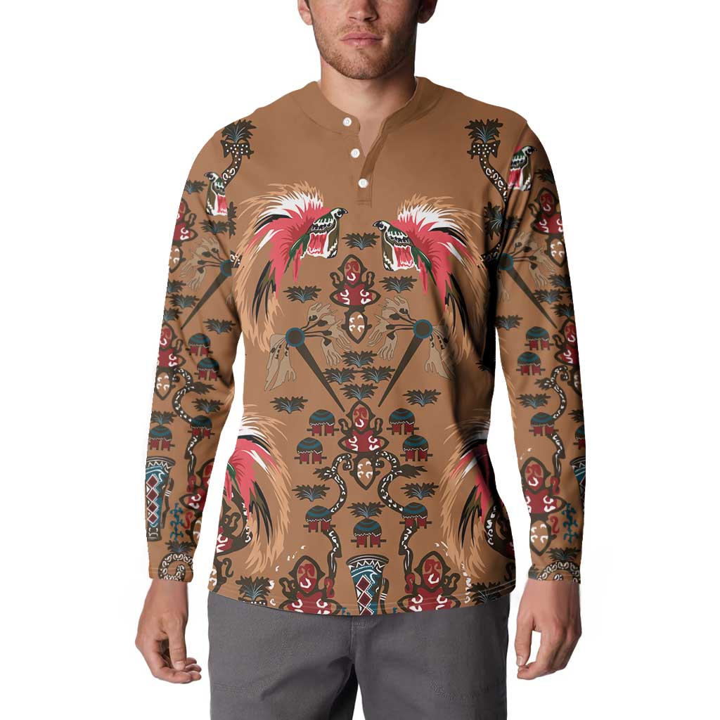 Terracotta Bird of Batik Papua Button Sweatshirt Exotic Natural Wealth of Papua LT9 - Polynesian Pride