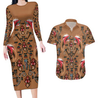 Terracotta Bird of Batik Papua Couples Matching Long Sleeve Bodycon Dress and Hawaiian Shirt Exotic Natural Wealth of Papua - Polynesian Pride
