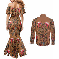 Terracotta Bird of Batik Papua Couples Matching Mermaid Dress and Long Sleeve Button Shirt Exotic Natural Wealth of Papua LT9 - Polynesian Pride