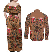 Terracotta Bird of Batik Papua Couples Matching Off Shoulder Maxi Dress and Long Sleeve Button Shirt Exotic Natural Wealth of Papua LT9 - Polynesian Pride