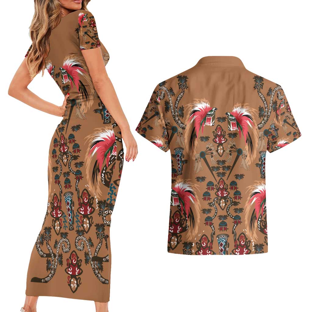 Terracotta Bird of Batik Papua Couples Matching Short Sleeve Bodycon Dress and Hawaiian Shirt Exotic Natural Wealth of Papua - Polynesian Pride
