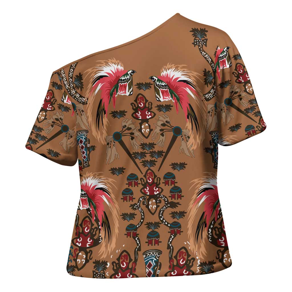 Terracotta Bird of Batik Papua Cross Shoulder Shirt Exotic Natural Wealth of Papua - Polynesian Pride