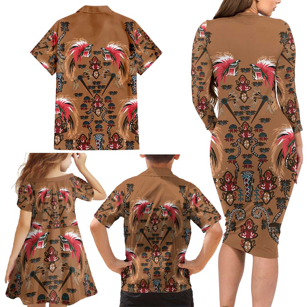 Terracotta Bird of Batik Papua Family Matching Long Sleeve Bodycon Dress and Hawaiian Shirt Exotic Natural Wealth of Papua - Polynesian Pride