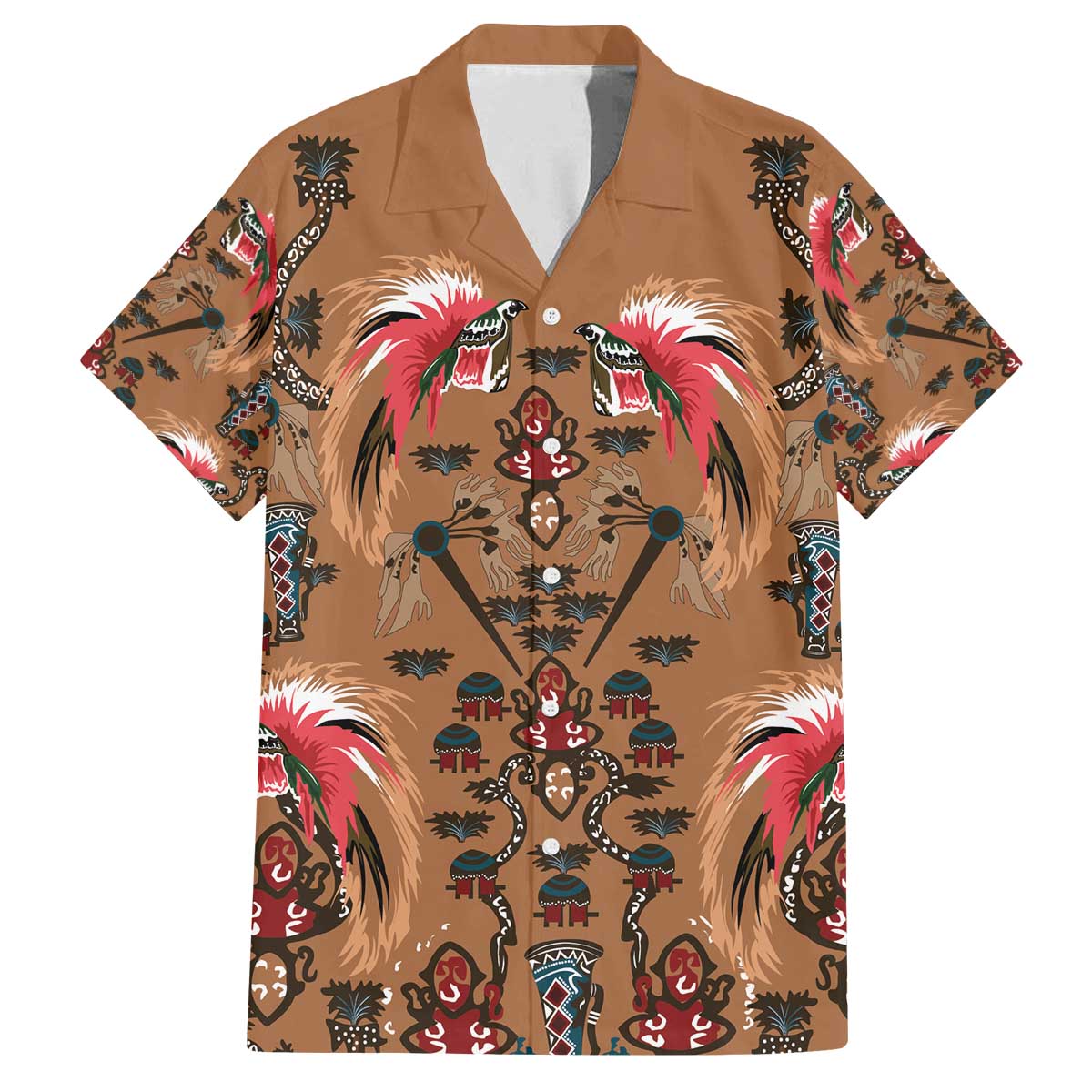 Terracotta Bird of Batik Papua Family Matching Off The Shoulder Long Sleeve Dress and Hawaiian Shirt Exotic Natural Wealth of Papua - Polynesian Pride