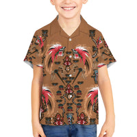 Terracotta Bird of Batik Papua Family Matching Off The Shoulder Long Sleeve Dress and Hawaiian Shirt Exotic Natural Wealth of Papua - Polynesian Pride