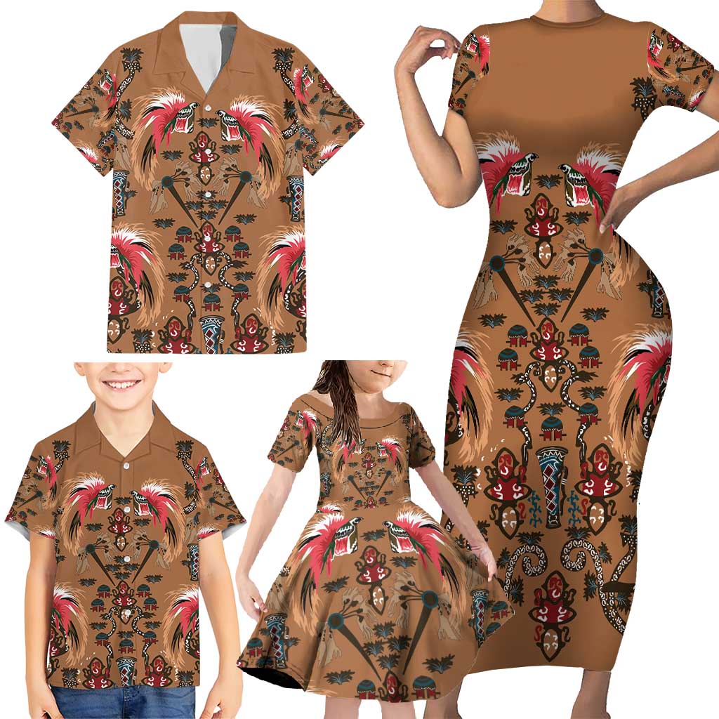 Terracotta Bird of Batik Papua Family Matching Short Sleeve Bodycon Dress and Hawaiian Shirt Exotic Natural Wealth of Papua - Polynesian Pride