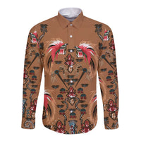 Terracotta Bird of Batik Papua Long Sleeve Button Shirt Exotic Natural Wealth of Papua LT9 Unisex Gold - Polynesian Pride