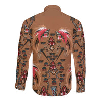 Terracotta Bird of Batik Papua Long Sleeve Button Shirt Exotic Natural Wealth of Papua LT9 - Polynesian Pride