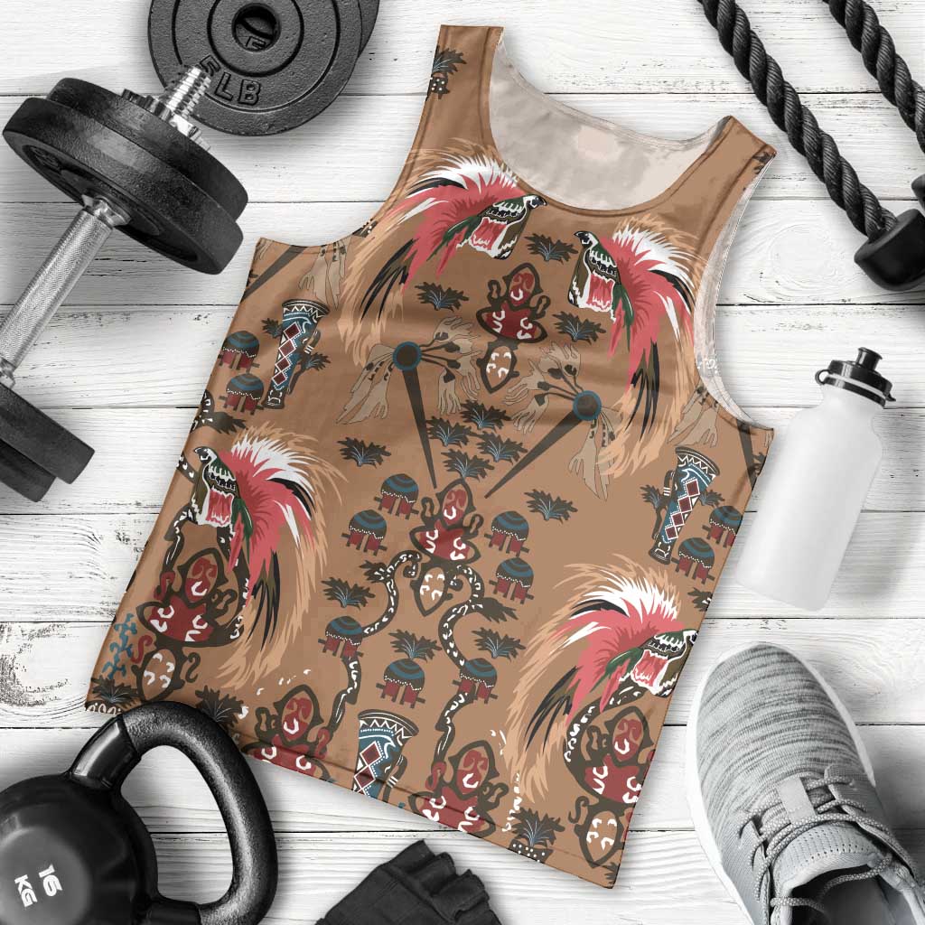 Terracotta Bird of Batik Papua Men Tank Top Exotic Natural Wealth of Papua - Polynesian Pride