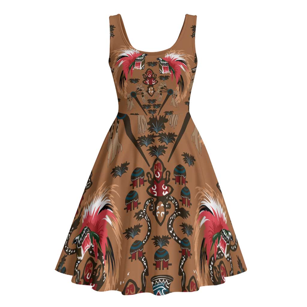 Terracotta Bird of Batik Papua Midi Dress Exotic Natural Wealth of Papua - Polynesian Pride