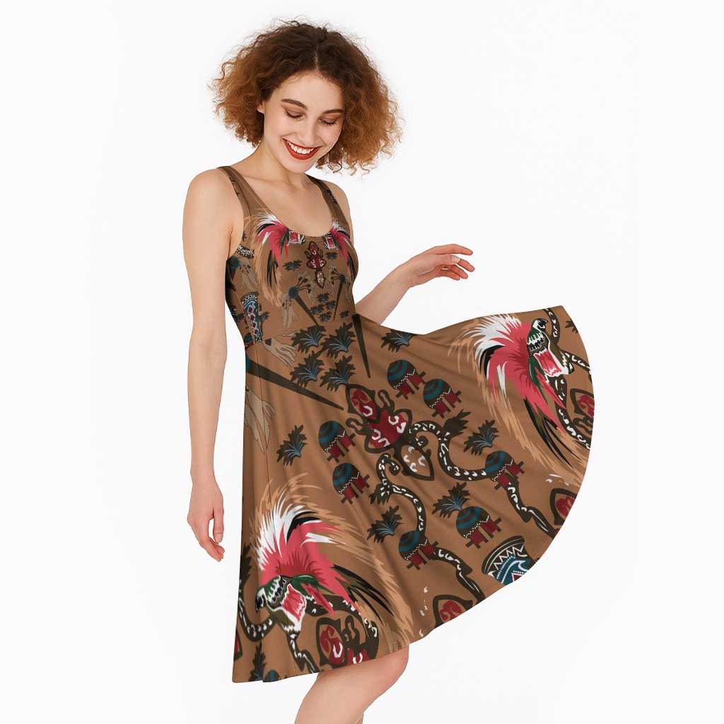 Terracotta Bird of Batik Papua Midi Dress Exotic Natural Wealth of Papua - Polynesian Pride