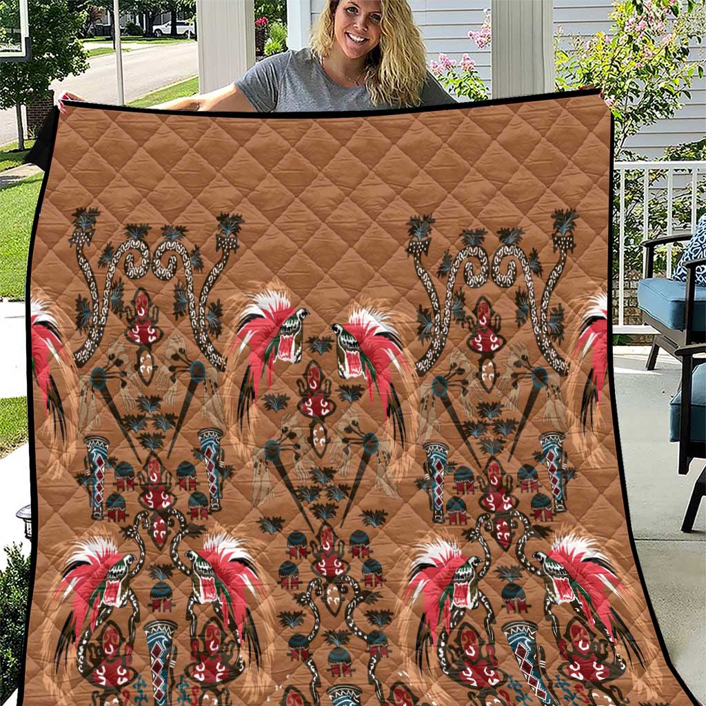 Terracotta Bird of Batik Papua Quilt Exotic Natural Wealth of Papua LT9 Gold - Polynesian Pride